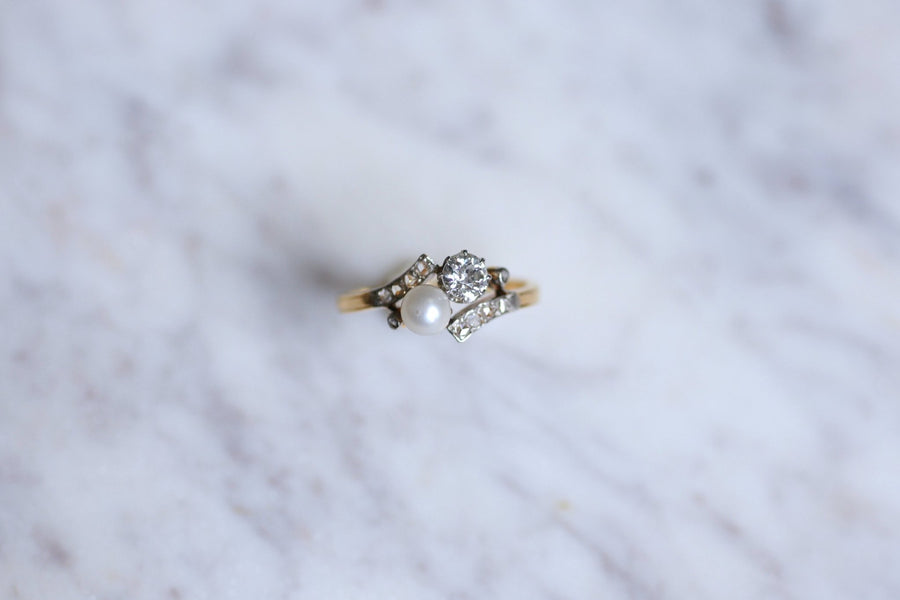 Belle Epoque pearl and diamond ring on gold, Circa 1900 - Galerie Pénélope