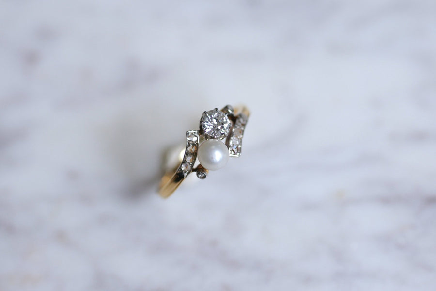 Belle Epoque pearl and diamond ring on gold, Circa 1900 - Galerie Pénélope