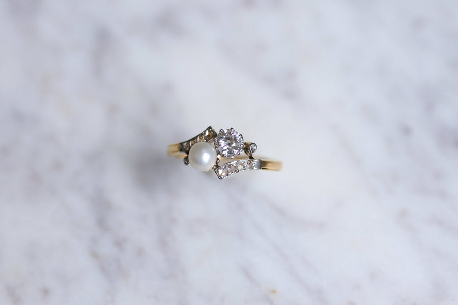 Belle Epoque pearl and diamond ring on gold, Circa 1900 - Galerie Pénélope