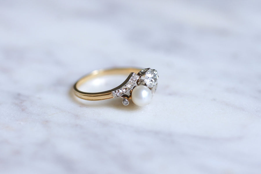 Belle Epoque pearl and diamond ring on gold, Circa 1900 - Galerie Pénélope