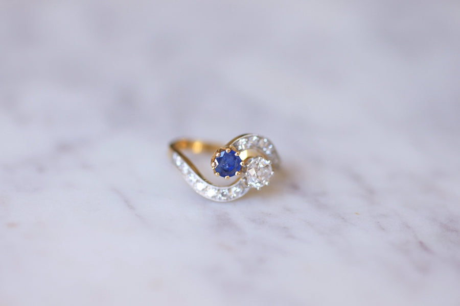 Belle Epoque sapphire and diamonds ring on gold - Galerie Pénélope