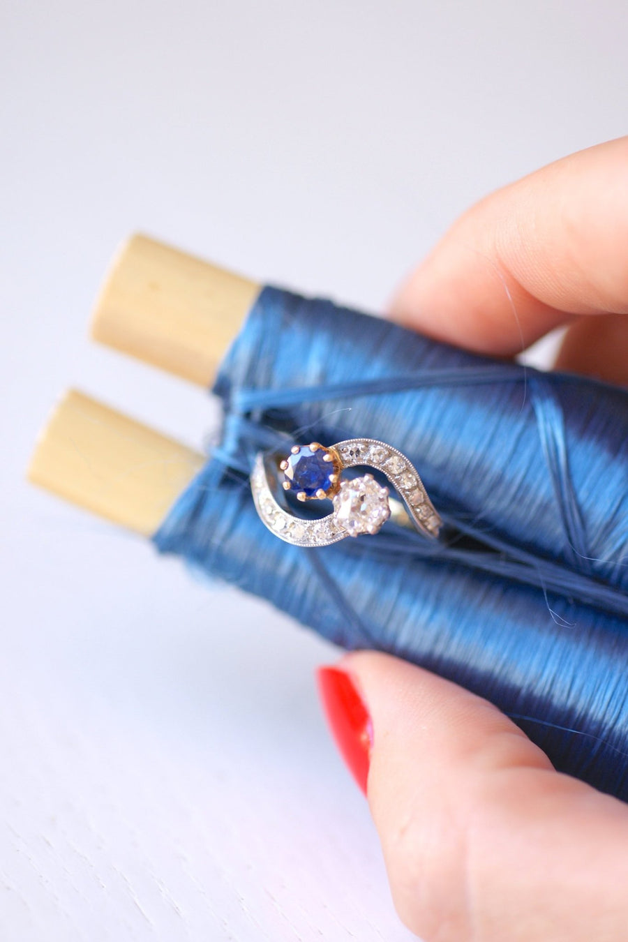Belle Epoque sapphire and diamonds ring on gold - Galerie Pénélope