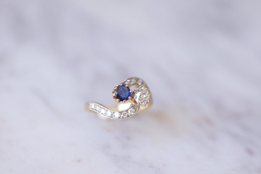 Belle Epoque sapphire and diamonds ring on gold - Galerie Pénélope