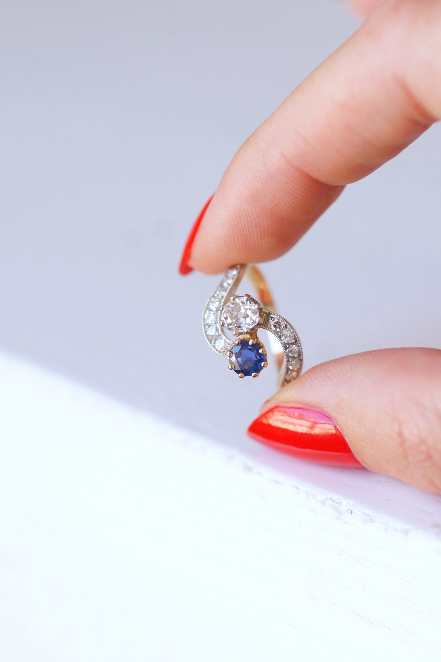 Belle Epoque sapphire and diamonds ring on gold - Galerie Pénélope