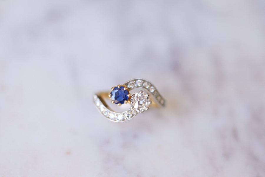 Belle Epoque sapphire and diamonds ring on gold - Galerie Pénélope