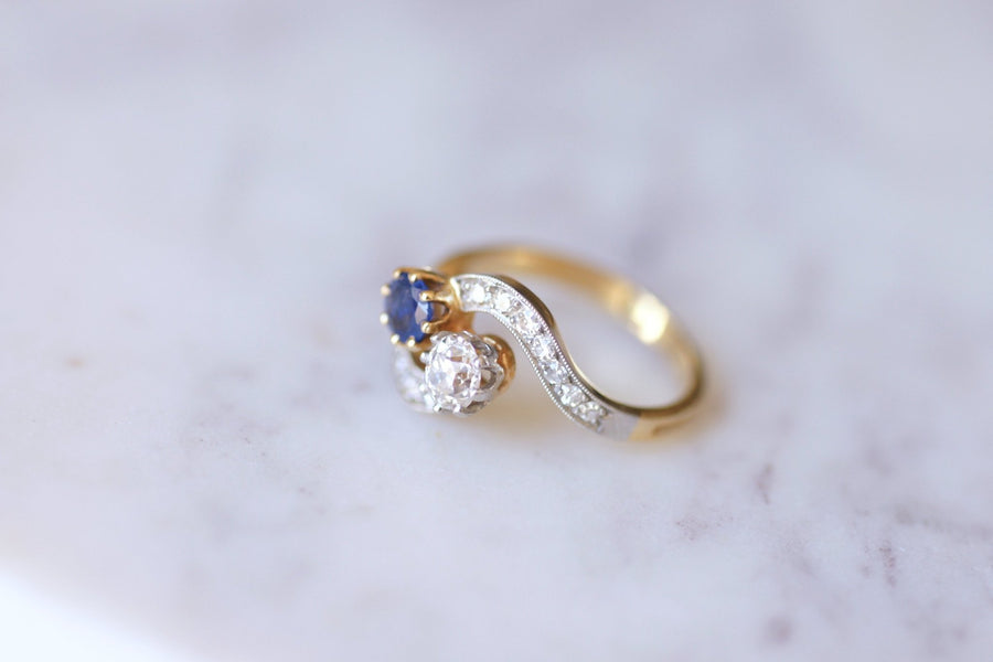 Belle Epoque sapphire and diamonds ring on gold - Galerie Pénélope