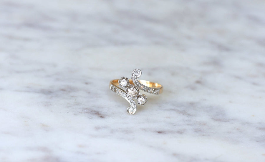 Toi et Moi ring, diamonds on rose gold - Galerie Pénélope