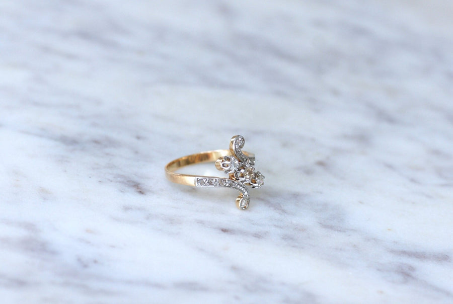 Toi et Moi ring, diamonds on rose gold - Galerie Pénélope