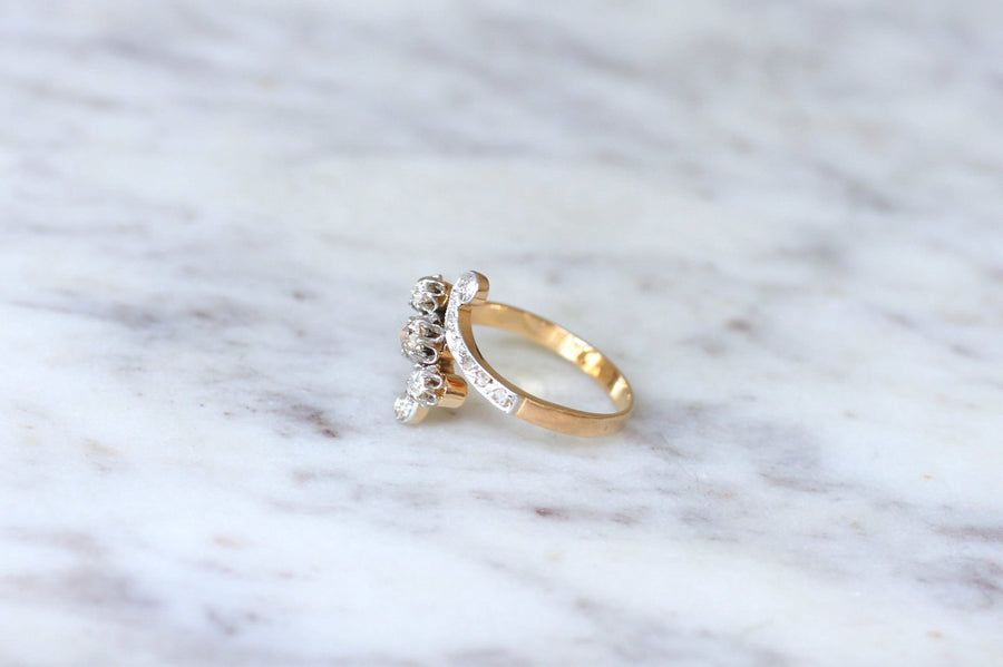 Toi et Moi ring, diamonds on rose gold - Galerie Pénélope