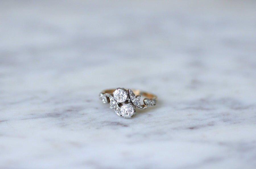You and Me ring in rose gold, platinum, and diamonds - Penelope Gallery