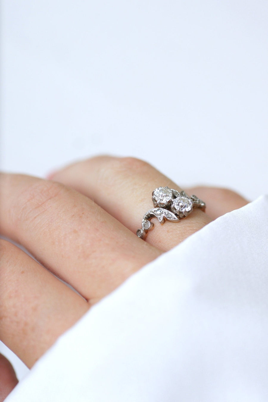 You and Me ring in rose gold, platinum, and diamonds - Penelope Gallery