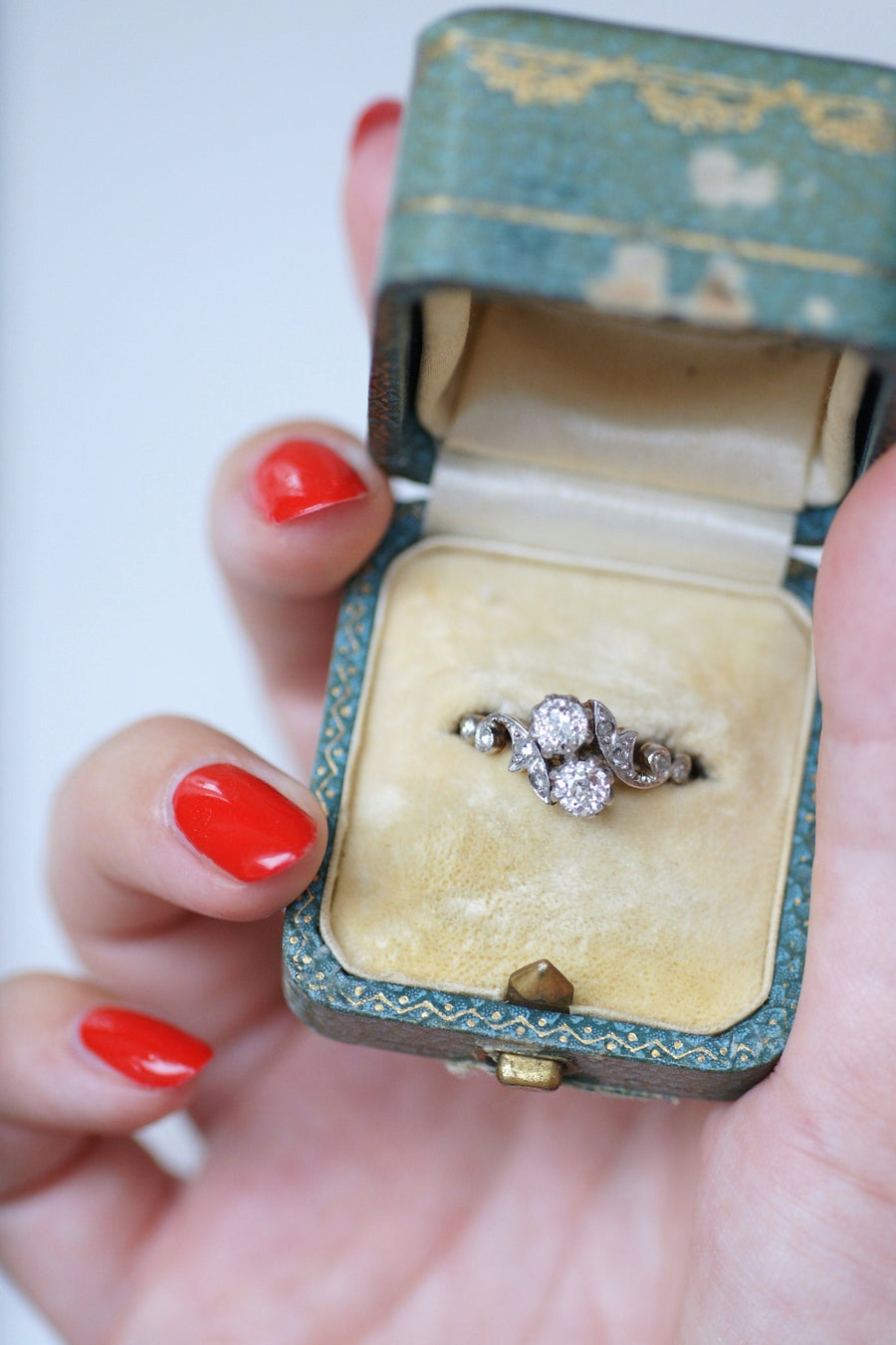 You and Me ring in rose gold, platinum, and diamonds - Penelope Gallery