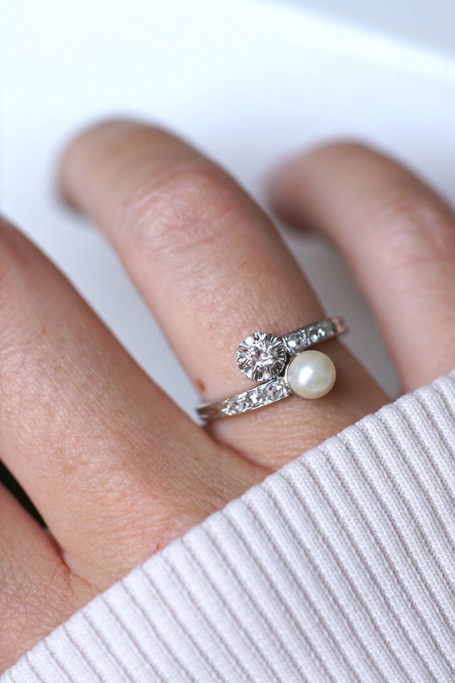 You and me ring, fine pearl and diamonds - Penelope Gallery