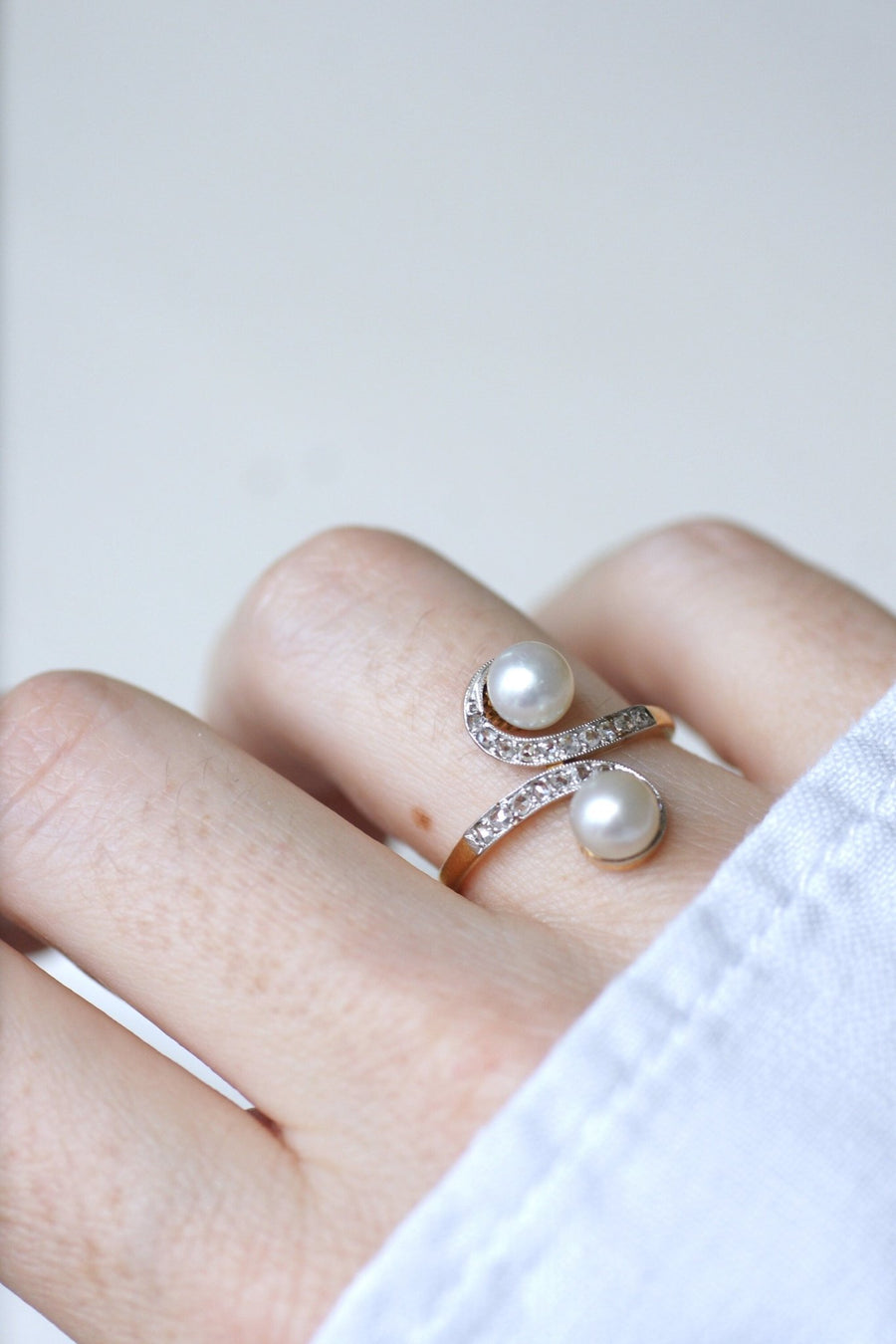 Toi et Moi ring, pearls and diamonds - Galerie Pénélope