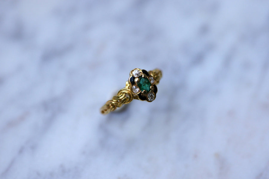 Antique Victorian gold, emerald and diamond enameled ring - Galerie Pénélope