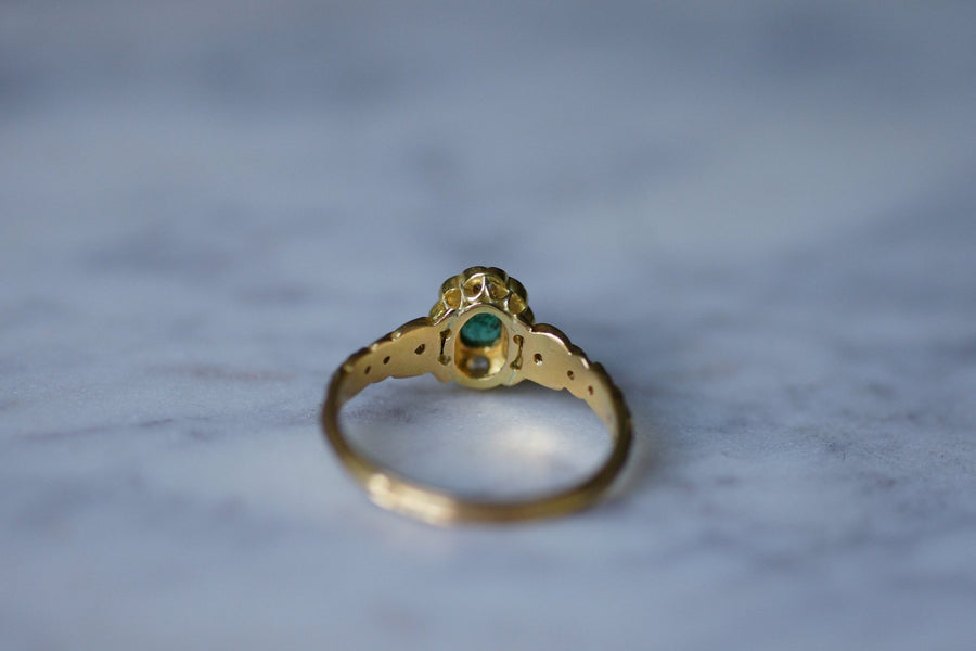 Antique Victorian gold, emerald and diamond enameled ring - Galerie Pénélope