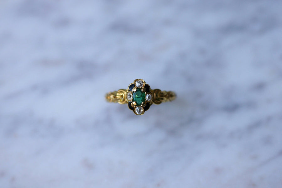 Antique Victorian gold, emerald and diamond enameled ring - Galerie Pénélope