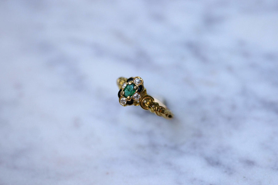 Antique Victorian gold, emerald and diamond enameled ring - Galerie Pénélope