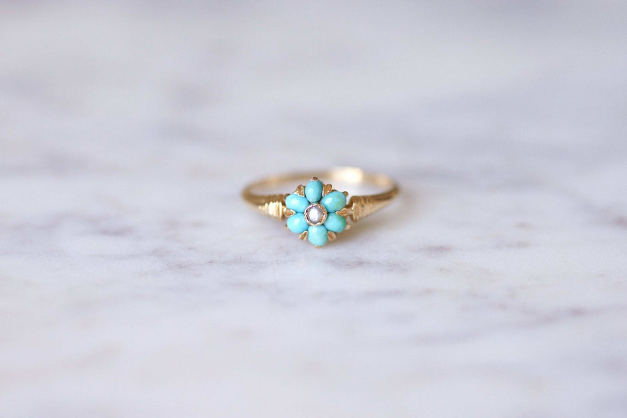 Antique turquoise and gold flower Victorian ring - Galerie Pénélope