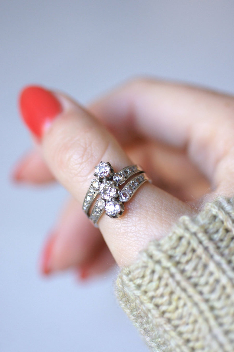 Victorian Engagement Ring in Pink Gold, Silver and Diamonds - Penelope Gallery