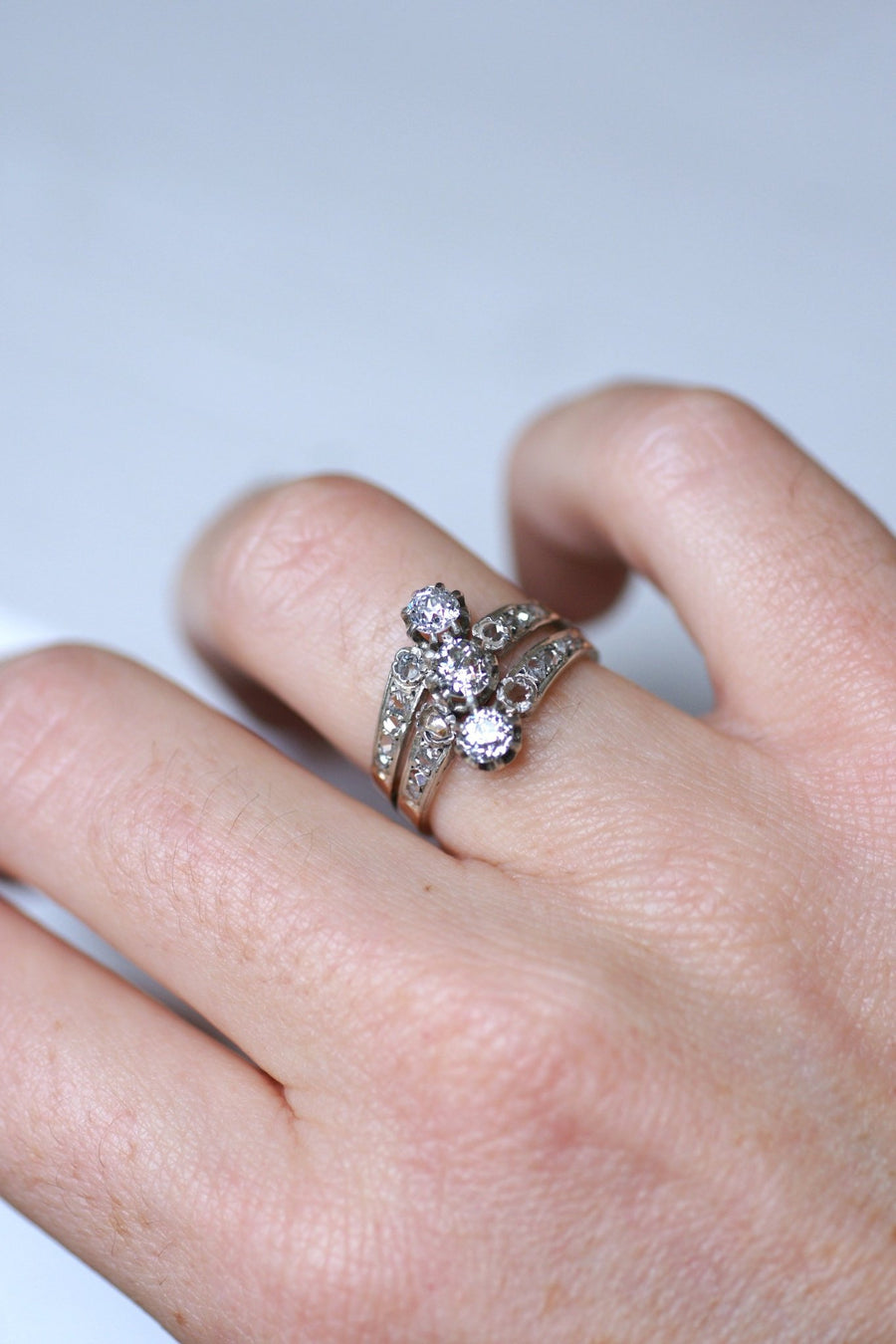 Victorian Engagement Ring in Pink Gold, Silver and Diamonds - Penelope Gallery