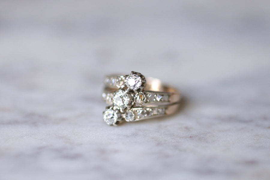 Victorian Engagement Ring in Pink Gold, Silver and Diamonds - Penelope Gallery
