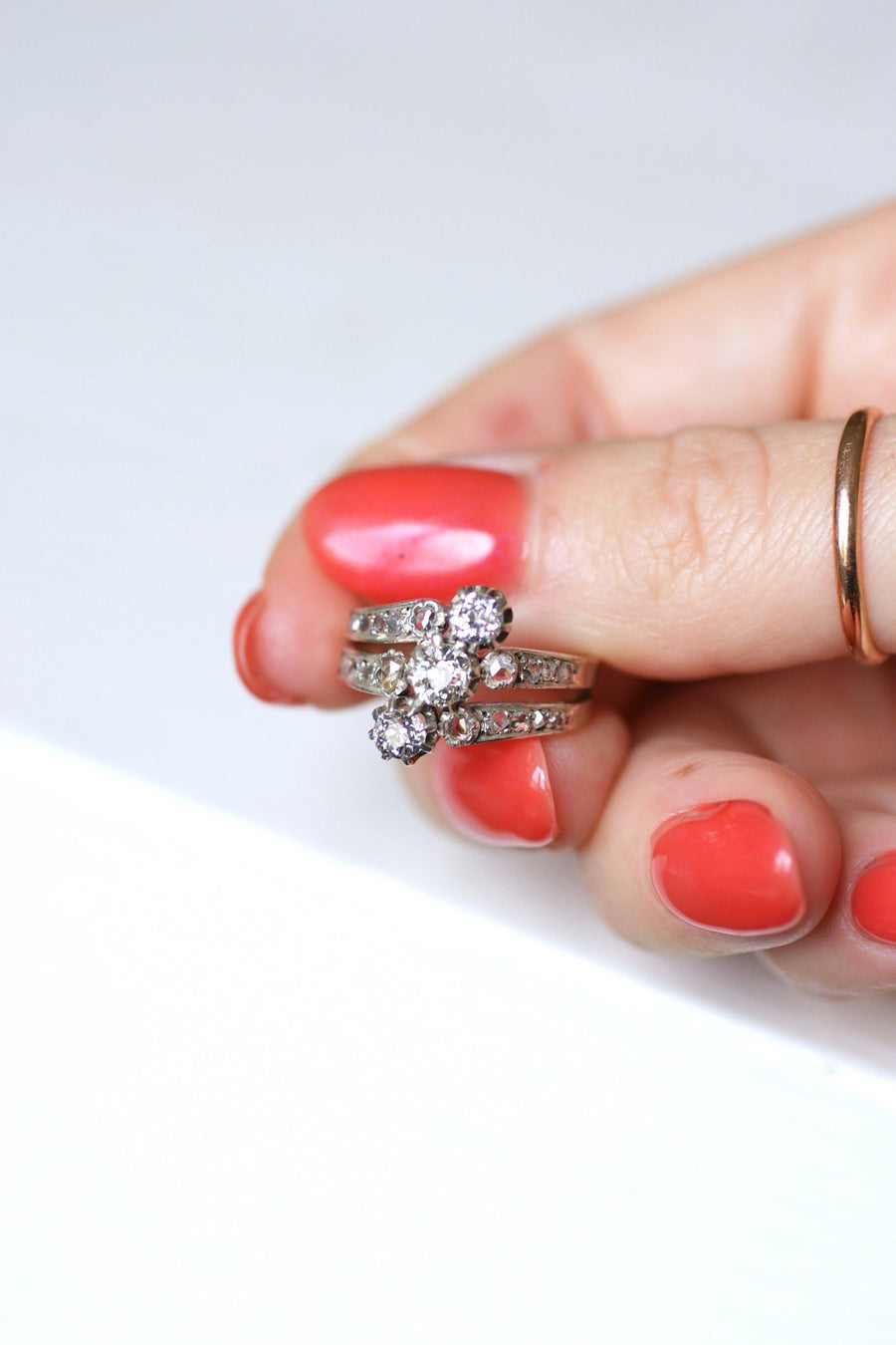 Victorian Engagement Ring in Pink Gold, Silver and Diamonds - Penelope Gallery