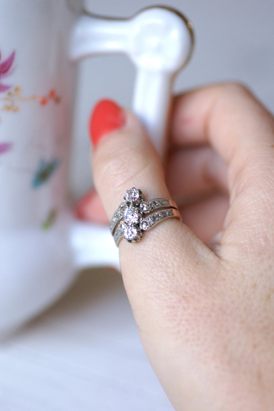 Victorian Engagement Ring in Pink Gold, Silver and Diamonds - Penelope Gallery