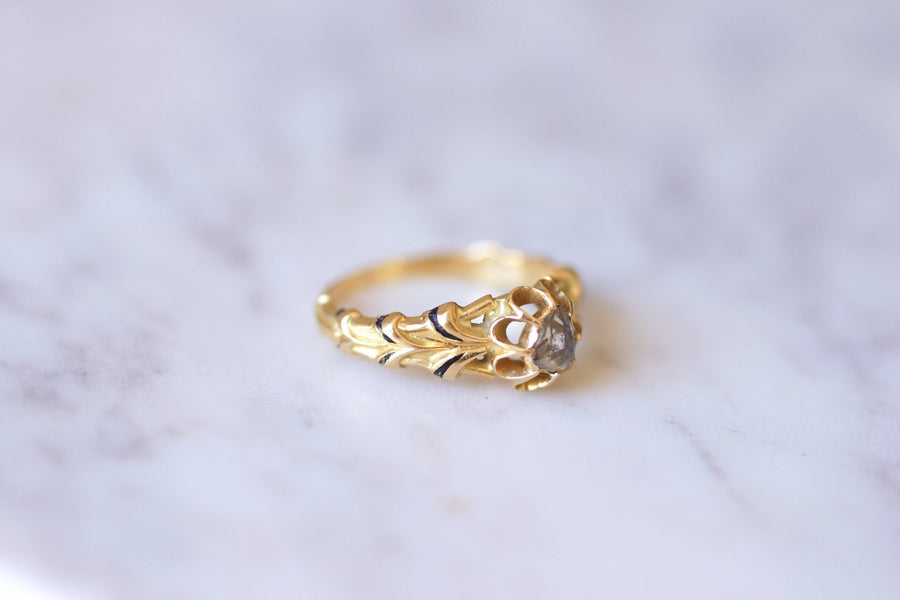 Enamelled Victorian ring in gold and crowned rose cut diamond - Galerie Pénélope