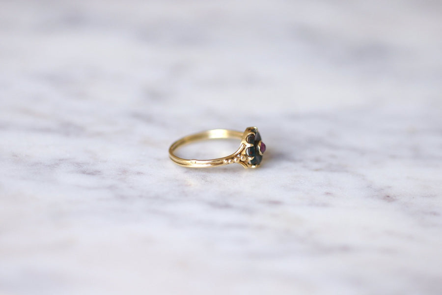 18Kt yellow gold Victorian garnet and blood jasper ring - Galerie Pénélope