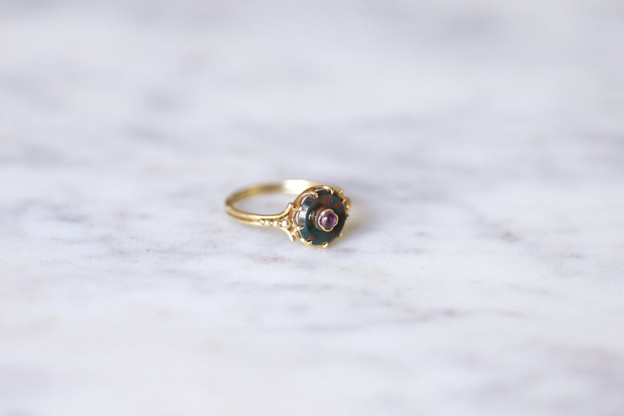 18Kt yellow gold Victorian garnet and blood jasper ring - Galerie Pénélope