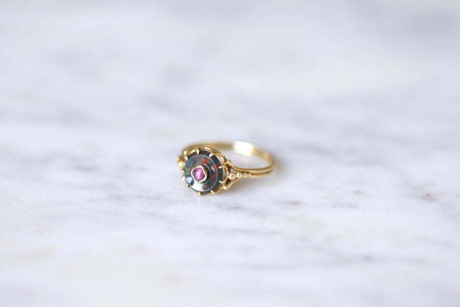 18Kt yellow gold Victorian garnet and blood jasper ring - Galerie Pénélope