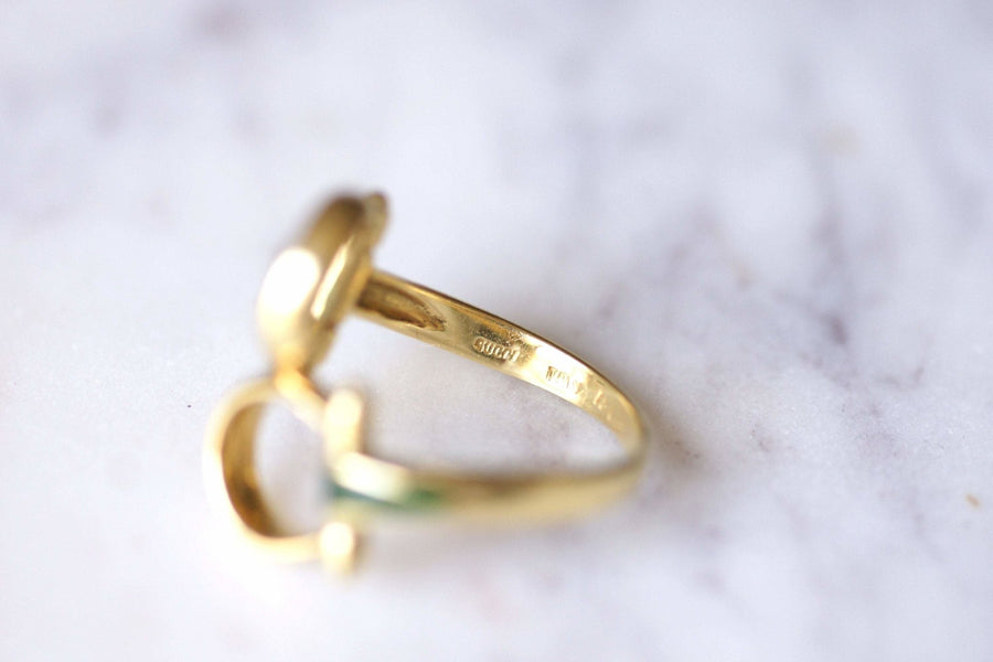 Vintage Gucci ring with yellow gold and green enamel bits, 1970s - Galerie Pénélope