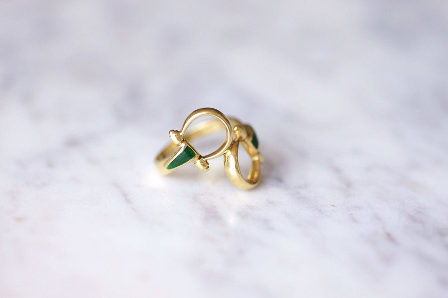Vintage Gucci ring with yellow gold and green enamel bits, 1970s - Galerie Pénélope