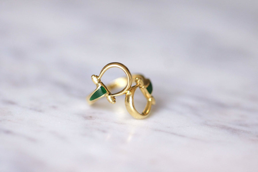 Vintage Gucci ring with yellow gold and green enamel bits, 1970s - Galerie Pénélope