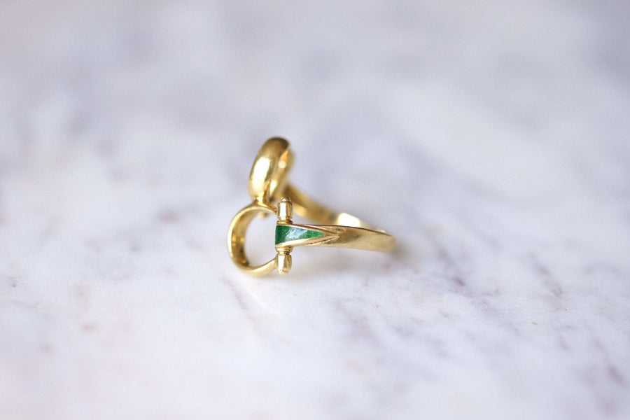 Vintage Gucci ring with yellow gold and green enamel bits, 1970s - Galerie Pénélope