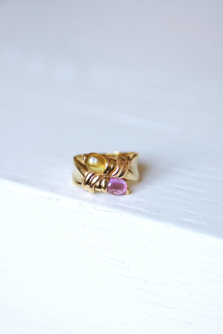 Vintage ring Toi et Moi, pink tourmaline and citrine, on yellow gold - Galerie Pénélope