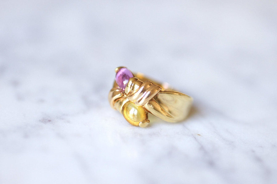Vintage ring Toi et Moi, pink tourmaline and citrine, on yellow gold - Galerie Pénélope