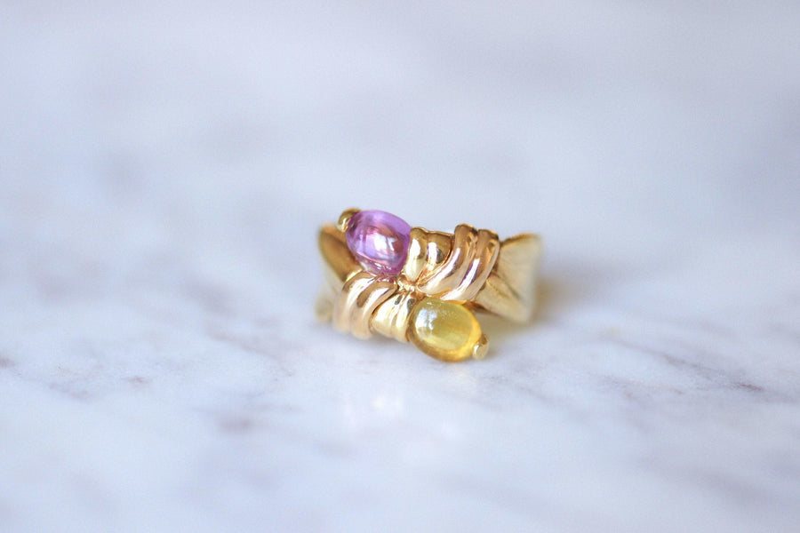 Vintage ring Toi et Moi, pink tourmaline and citrine, on yellow gold - Galerie Pénélope