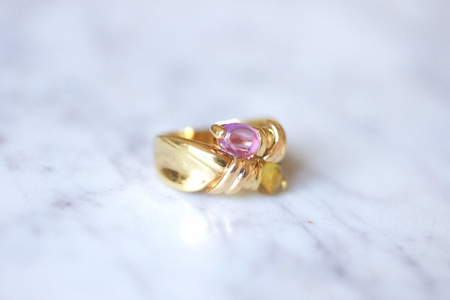 Vintage ring Toi et Moi, pink tourmaline and citrine, on yellow gold - Galerie Pénélope