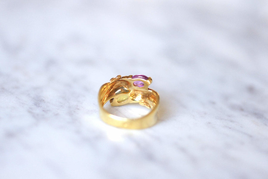 Vintage ring Toi et Moi, pink tourmaline and citrine, on yellow gold - Galerie Pénélope