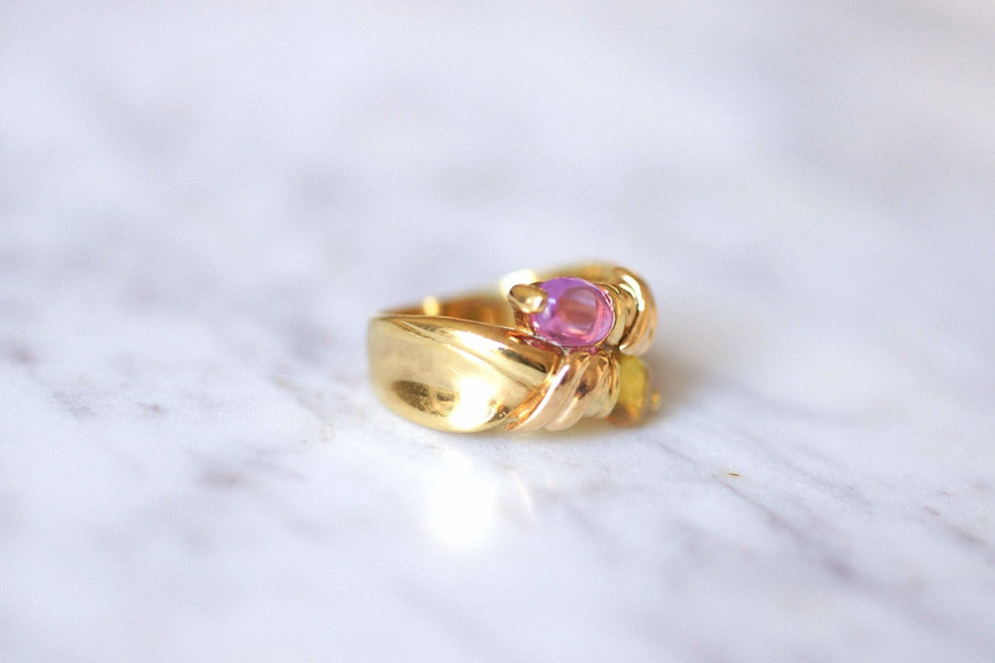 Vintage ring Toi et Moi, pink tourmaline and citrine, on yellow gold - Galerie Pénélope