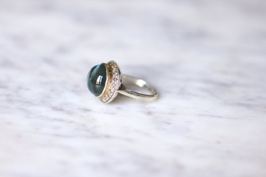 Vintage blue topaz and diamonds on gold and silver ring - Galerie Pénélope