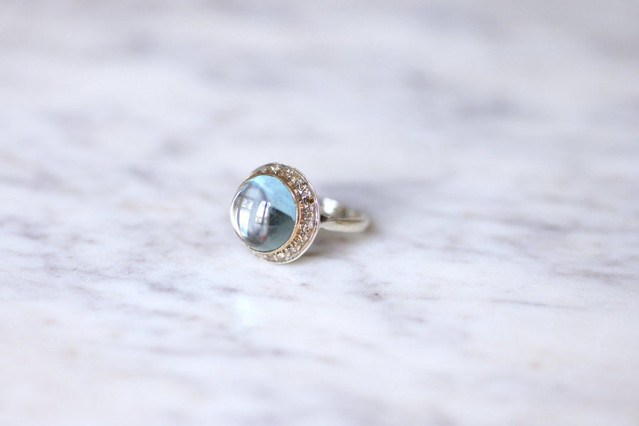 Vintage blue topaz and diamonds on gold and silver ring - Galerie Pénélope