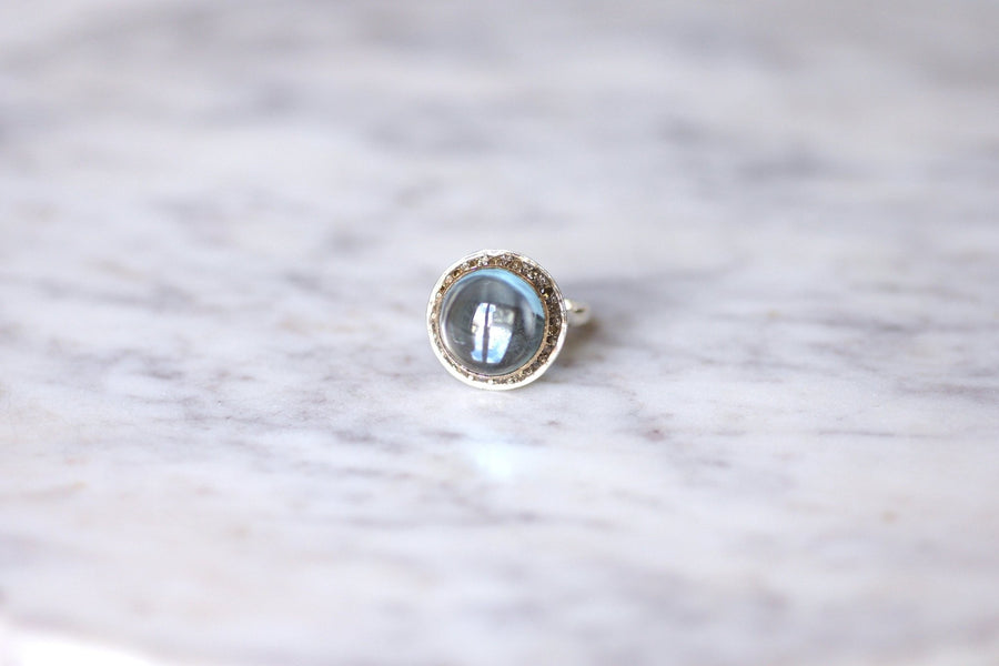 Vintage blue topaz and diamonds on gold and silver ring - Galerie Pénélope