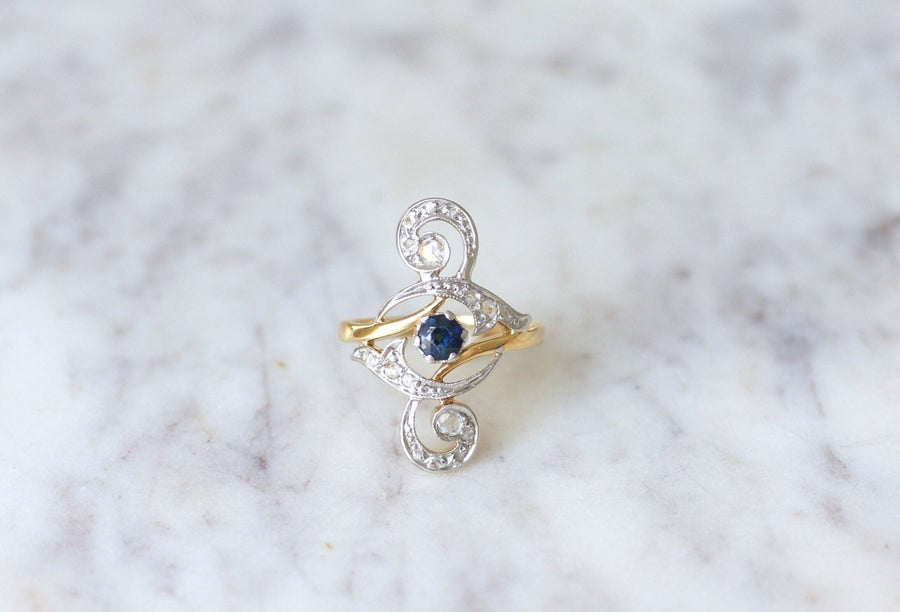 Volutes Diamonds and Sapphire Ring - Penelope Gallery
