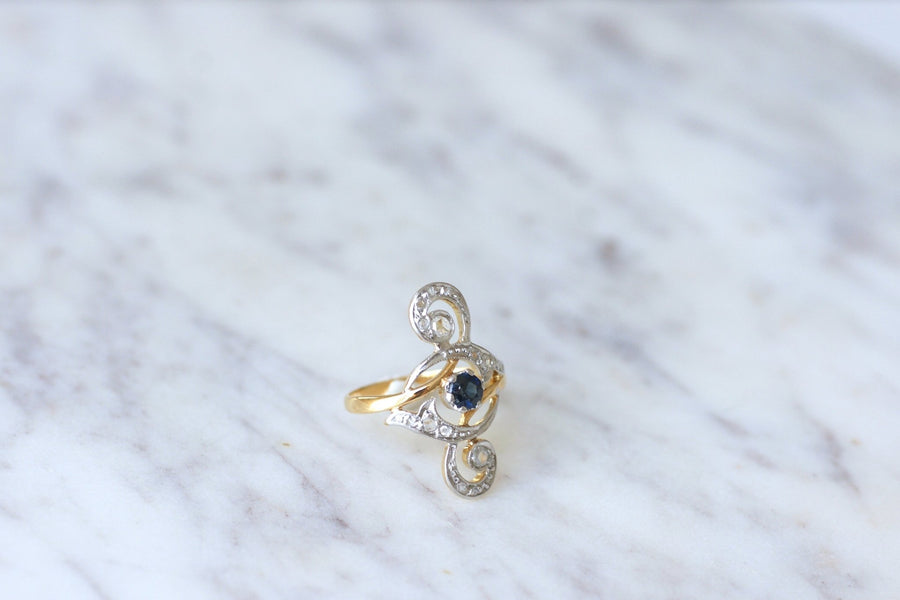 Volutes Diamonds and Sapphire Ring - Penelope Gallery