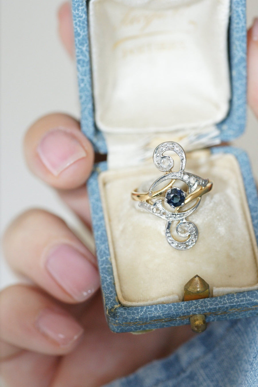 Volutes Diamonds and Sapphire Ring - Penelope Gallery
