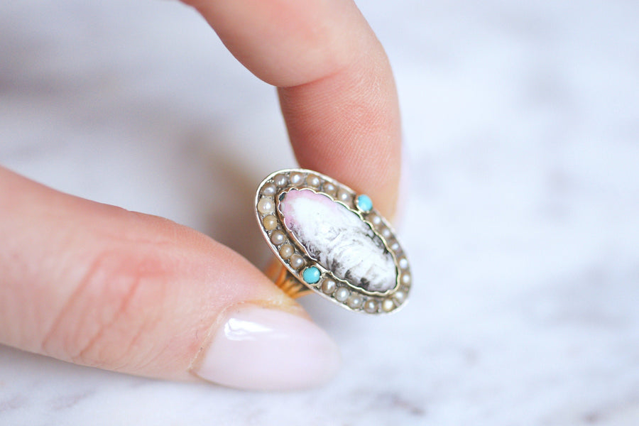 Antique gold and silver ring, miniature on porcelain - Galerie Pénélope