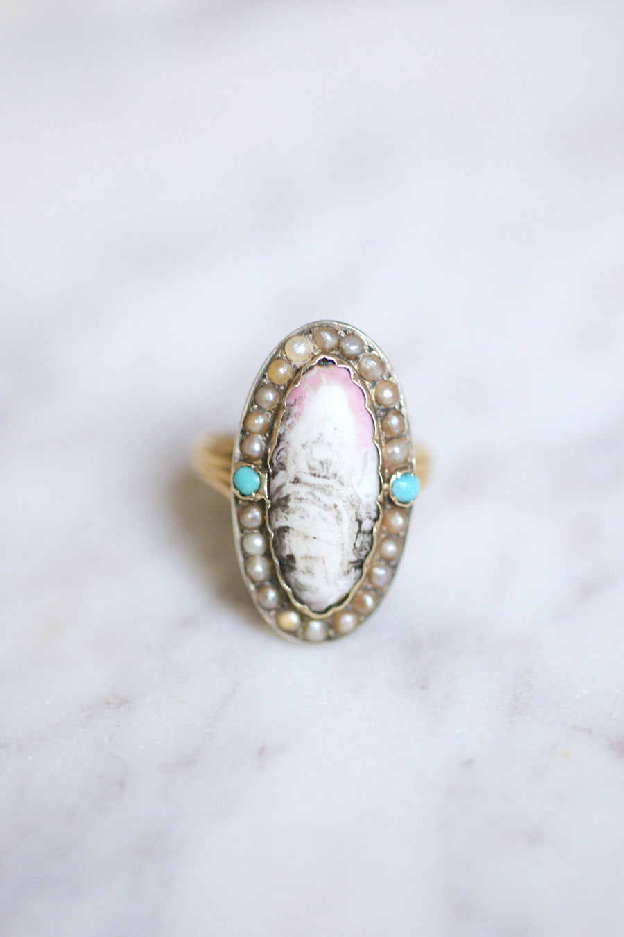Antique gold and silver ring, miniature on porcelain - Galerie Pénélope
